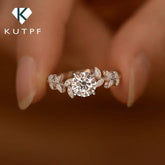 1CT Leaf Moissanite Diamond Engagement Rings with GRA for Women 925 Sterling Silver Plated White Gold Wedding Band Promise Ring - Xprespick